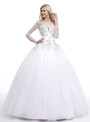 White Tulle Applique Deep V-neck Backless Long Sleeve Wedding Dress