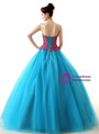 Blue Tulle Red Appliques Sweetheart neck Floor Length Quinceanera Dresses