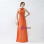 Orange Halter Chiffon Floor Length Bridesmaid Dress With Pleats