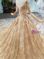 Gold Ball Gown Sequins Off The Shoulder Backless With Beading Wedding Dress