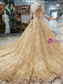 Gold Ball Gown Sequins Off The Shoulder Backless With Beading Wedding Dress