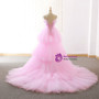 A-line Pink Spaghetti Straps Hi Lo Tulle Backless Wedding Dress
