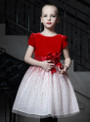 In Stock:Ship in 48 Hours Red Velvet White Tulle Sequins Flower Girl Dress