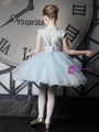 In Stock:Ship in 48 Hours Light Blue Tulle Cap Sleeve Girl Dress