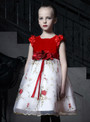 In Stock:Ship in 48 Hours White Print Tulle Red Velvet Girl Dress