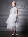 In Stock:Ship in 48 Hours White High Neck Tea Length Girl Dress