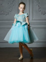 In Stock:Ship in 48 Hours Blue Tulle Cap Sleeve Flower Girl Dress
