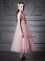 In Stock:Ship in 48 Hours Pink Tulle Appliques Tea Length Girl Dress