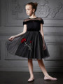 In Stock:Ship in 48 Hours Black Tulle Appliques Cap Sleeve Girl Dress