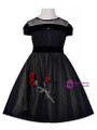 In Stock:Ship in 48 Hours Black Tulle Appliques Cap Sleeve Girl Dress