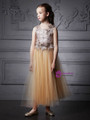 In Stock:Ship in 48 Hours Champagne Tulle Appliques Ankle Girl Dress