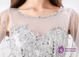 Silver Fomral Crystal Beaded Transparent Cape Lace Mermaid Prom Dress