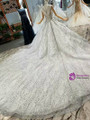 Silver Ball Gown High Neck Sequins Beading With Long Train Wedding Dress