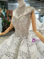 Silver Ball Gown High Neck Sequins Beading With Long Train Wedding Dress