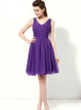 Purple Chiffon V-neck Backless With Pleats Knee Length Bridesmaid Dress