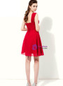 Red Sweetheart Chiffon Backless Pleats Knee Length Bridesmaid Dress