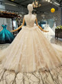 Champagne Ball Gown Sweetheart Tulle Appliques Wedding Dress