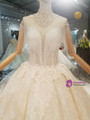 Champagne Ball Gown Tulle High Neck Backless With Beading Wedding Dress