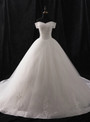 White Ball Gown Tulle Off The Shoulder Appliques Wedding Dress
