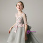 A-Line Gray Hi Lo Tulle Short Sleeve Appliques Flower Girl Dress