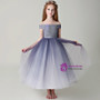 A-Line Blue Tulle Off The Shoulder Long Flower Girl Dress