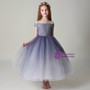 A-Line Blue Tulle Off The Shoulder Long Flower Girl Dress