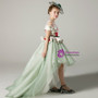 A-Line Hi Lo Green Tulle Print Flower Girl Dress With Sash