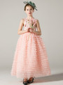 A-Line Pink Tulle Lace Appliques Sleeveless Long Flower Girl Dress