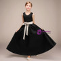 Simple A-Line Black Satin Sleeveless Long Flower Girl Dress