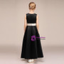 Simple A-Line Black Satin Sleeveless Long Flower Girl Dress