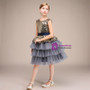 A-Line Gray Tulle Gold Sequins With Sash Knee Length Flower Girl Dress