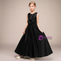 Simple A-Line Black Satin Sleeveless Flower Girl Dress With Flower