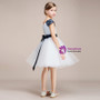 A-line White Tulle Blue Appliques Cap Sleeve Flower Girl Dress