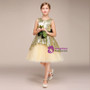 Gold Sequins Tulle Short Sleeveless Flower Girl Dress With Bow