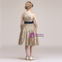 A-Line Gold Sequins Sleeveless Knee Length Glower Girl Dress With Bow