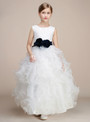White Ball Gown Organza Ankle Length Flower Girl Dress With Sash