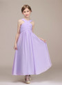 A-Line Purple Chiffon Halter Pleats Ankle Length Flower Girl Dress