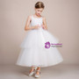 White Ball Gown Spaghetti Straps Tulle Tea Length Flower Girl Dress