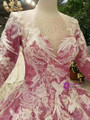 Pink Ball Gown Sequins Long Sleeve Floor Length Appliques Wedding Dress