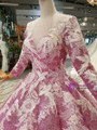 Pink Ball Gown Sequins Long Sleeve Floor Length Appliques Wedding Dress