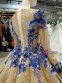 Gold Ball Gown Sequins Long Sleeve Blue Appliques Wedding Dress