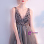In Stock:Ship in 48 Hours Gray Tulle V-neck With Beading Homecoming Dress