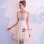 In Stock:Ship in 48 Hours Champagne Tulle V-neck Backless Homecoming Dress