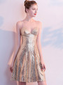 In Stock:Ship in 48 Hours Gold Sequins Backless Homecoming Dress
