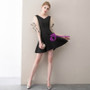 In Stock:Ship in 48 Hours Black V-neck Satin Mini Homecoming Dress