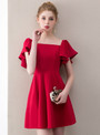 In Stock:Ship in 48 Hours Red Satin Short Mini Homecoming Dress