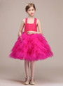 Rose Red Tulle Lace Straps Knee Length Flower Girl Dress With Bow