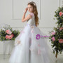 White Ball Gown Tulle V-neck Appliques Floor Length Flower Girl Dress