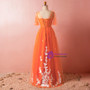 Plus Size Orange V-neck Tulle Short Sleeve Backless Prom Dress