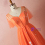 Plus Size Orange V-neck Tulle Short Sleeve Backless Prom Dress